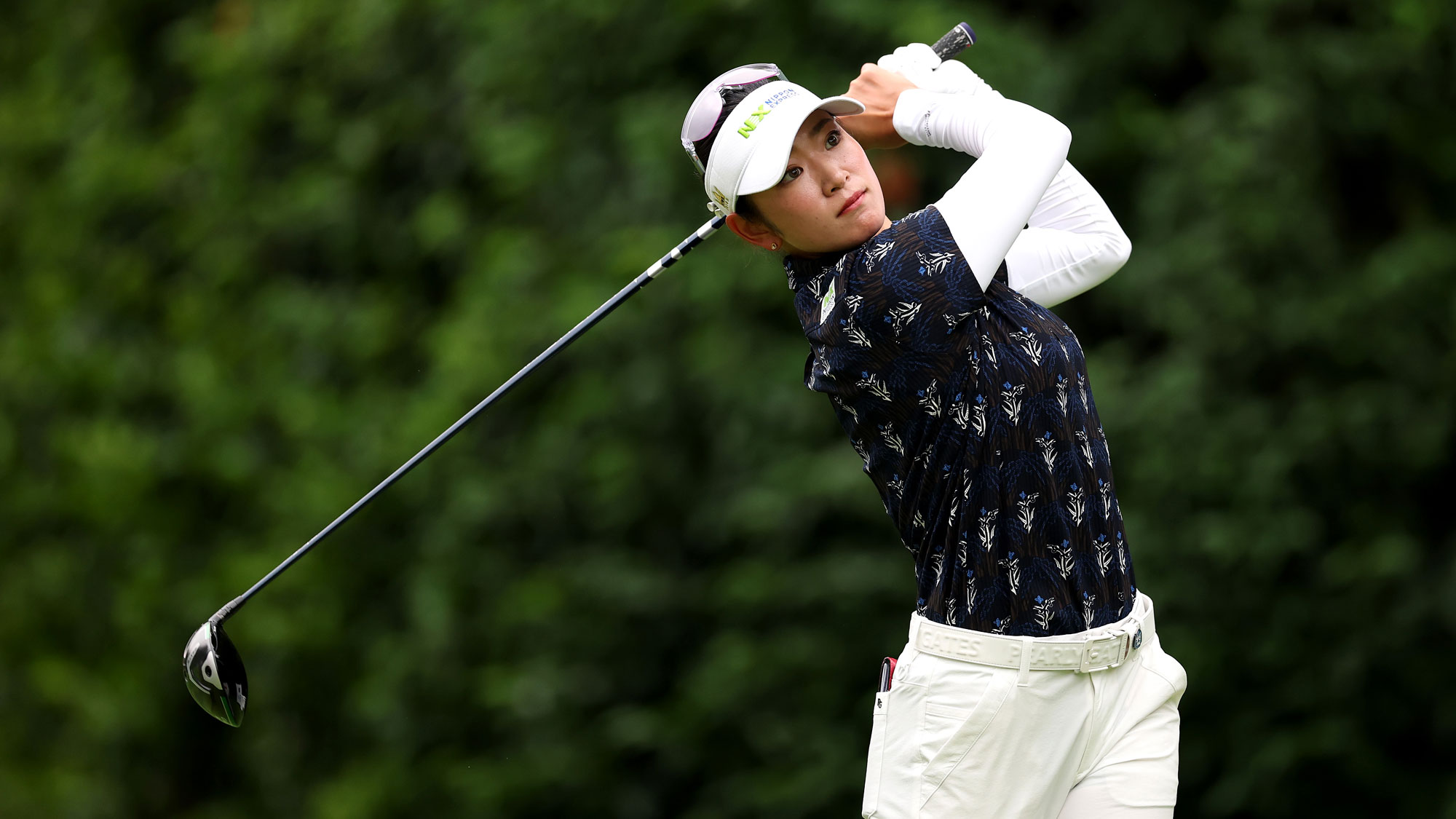 Erika Hara of Japan plays her shot from the fifth tee during the second round of The Standard Portland Classic 2026 at Columbia Edgewater Country Club on August 14, 2026 in Portland, Oregon.